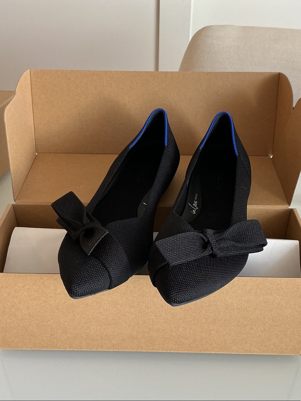 Rothy's The Bow Point  Black Pointed Toe Bow Flats